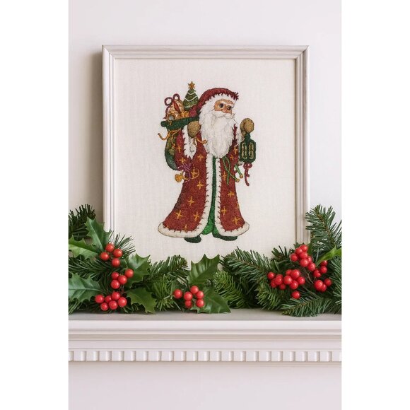 Santa Claus Embroidered Picture Christmas Stitch Handmade Wall Decor - Picture 1 of 6